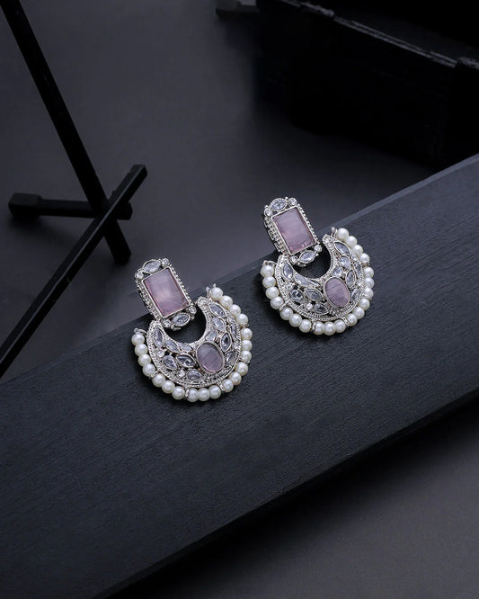 Asim's Silver Cluster Pearl Earrings with Semi-Precious Stones